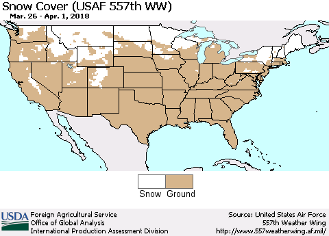 United States Snow Cover (USAF 557th WW) Thematic Map For 3/26/2018 - 4/1/2018