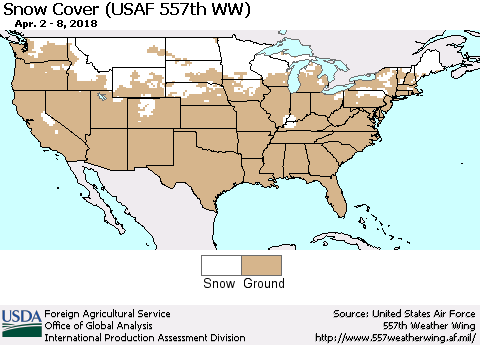 United States Snow Cover (USAF 557th WW) Thematic Map For 4/2/2018 - 4/8/2018