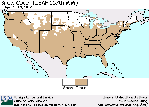 United States Snow Cover (USAF 557th WW) Thematic Map For 4/9/2018 - 4/15/2018