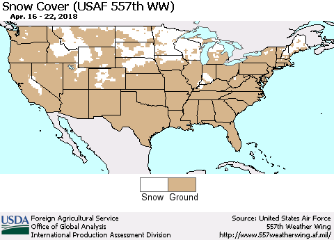 United States Snow Cover (USAF 557th WW) Thematic Map For 4/16/2018 - 4/22/2018