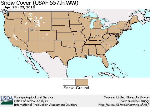 United States Snow Cover (USAF 557th WW) Thematic Map For 4/23/2018 - 4/29/2018