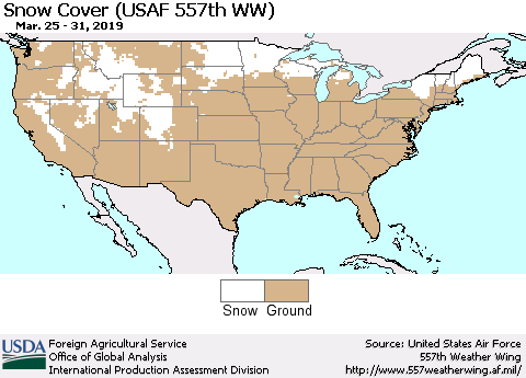 United States Snow Cover (USAF 557th WW) Thematic Map For 3/25/2019 - 3/31/2019