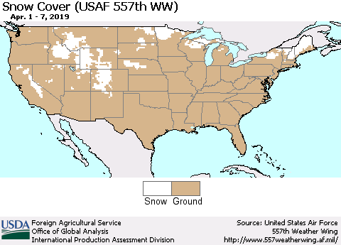 United States Snow Cover (USAF 557th WW) Thematic Map For 4/1/2019 - 4/7/2019