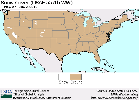 United States Snow Cover (USAF 557th WW) Thematic Map For 5/27/2019 - 6/2/2019