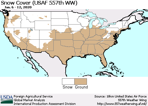 United States Snow Cover (USAF 557th WW) Thematic Map For 1/6/2020 - 1/12/2020