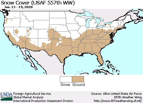 United States Snow Cover (USAF 557th WW) Thematic Map For 1/13/2020 - 1/19/2020