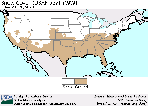 United States Snow Cover (USAF 557th WW) Thematic Map For 1/20/2020 - 1/26/2020
