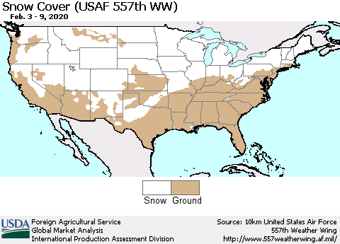 United States Snow Cover (USAF 557th WW) Thematic Map For 2/3/2020 - 2/9/2020