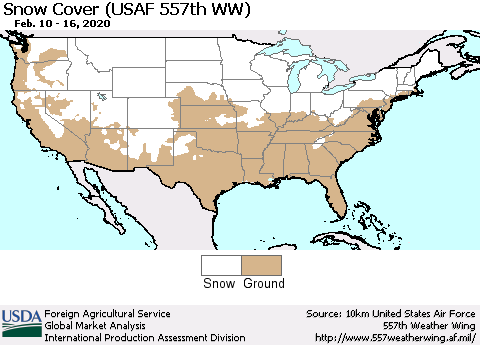 United States Snow Cover (USAF 557th WW) Thematic Map For 2/10/2020 - 2/16/2020