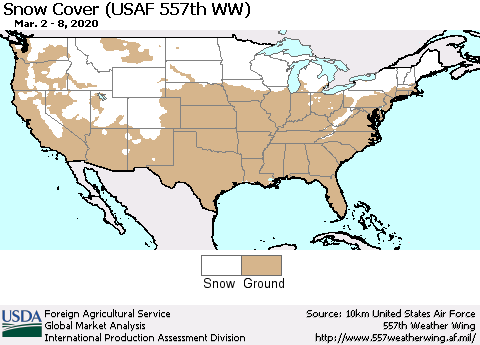United States Snow Cover (USAF 557th WW) Thematic Map For 3/2/2020 - 3/8/2020