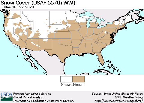 United States Snow Cover (USAF 557th WW) Thematic Map For 3/16/2020 - 3/22/2020