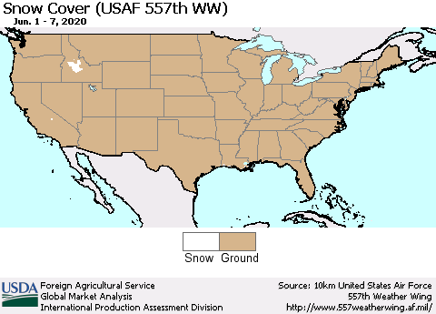 United States Snow Cover (USAF 557th WW) Thematic Map For 6/1/2020 - 6/7/2020