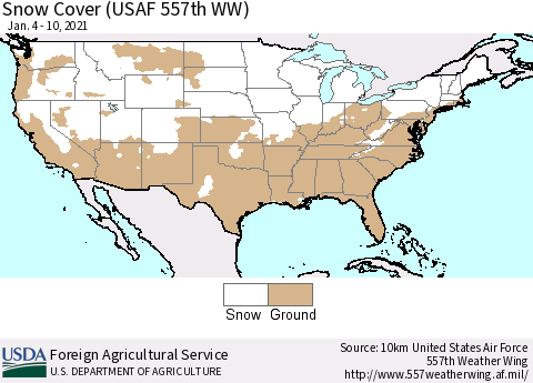 United States Snow Cover (USAF 557th WW) Thematic Map For 1/4/2021 - 1/10/2021