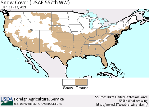 United States Snow Cover (USAF 557th WW) Thematic Map For 1/11/2021 - 1/17/2021