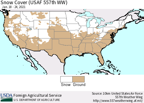 United States Snow Cover (USAF 557th WW) Thematic Map For 1/18/2021 - 1/24/2021