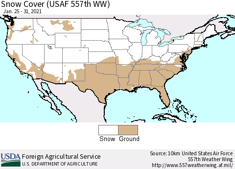 United States Snow Cover (USAF 557th WW) Thematic Map For 1/25/2021 - 1/31/2021