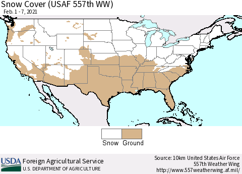 United States Snow Cover (USAF 557th WW) Thematic Map For 2/1/2021 - 2/7/2021