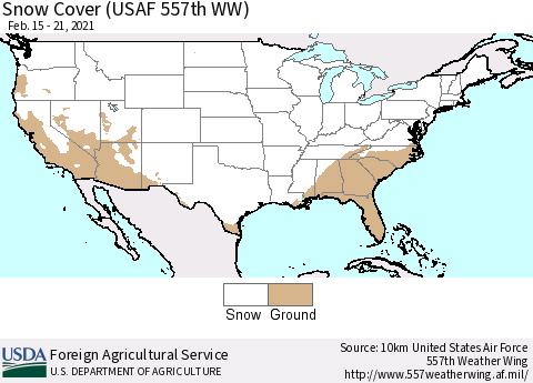 United States Snow Cover (USAF 557th WW) Thematic Map For 2/15/2021 - 2/21/2021