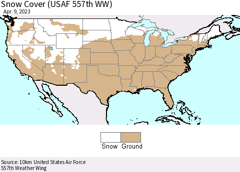 United States Snow Cover (USAF 557th WW) Thematic Map For 4/3/2023 - 4/9/2023
