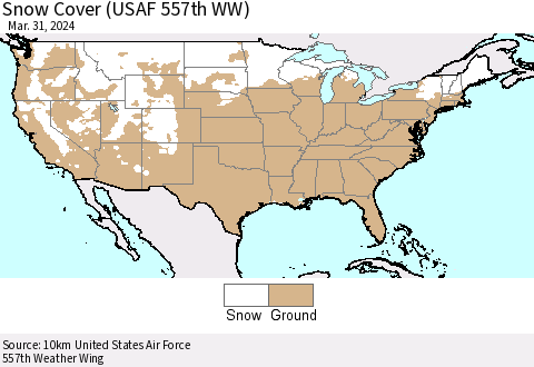 United States Snow Cover (USAF 557th WW) Thematic Map For 3/25/2024 - 3/31/2024