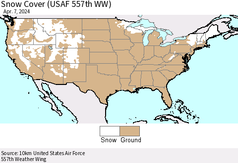 United States Snow Cover (USAF 557th WW) Thematic Map For 4/1/2024 - 4/7/2024