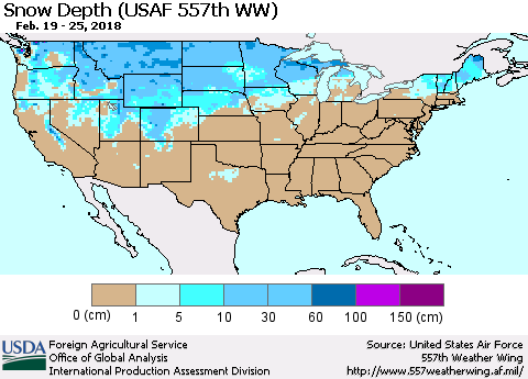 United States Snow Depth (USAF 557th WW) Thematic Map For 2/19/2018 - 2/25/2018