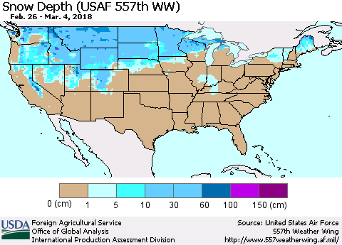 United States Snow Depth (USAF 557th WW) Thematic Map For 2/26/2018 - 3/4/2018