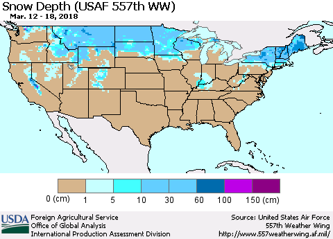 United States Snow Depth (USAF 557th WW) Thematic Map For 3/12/2018 - 3/18/2018