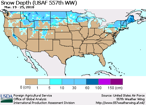 United States Snow Depth (USAF 557th WW) Thematic Map For 3/19/2018 - 3/25/2018