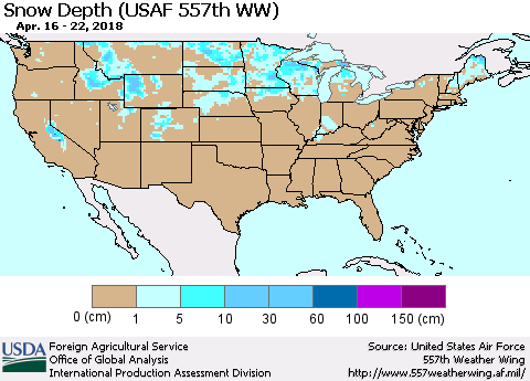 United States Snow Depth (USAF 557th WW) Thematic Map For 4/16/2018 - 4/22/2018