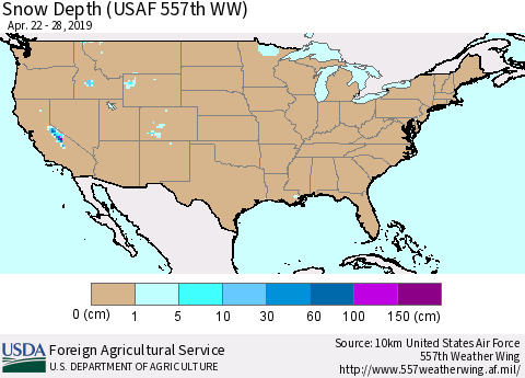 United States Snow Depth (USAF 557th WW) Thematic Map For 4/22/2019 - 4/28/2019