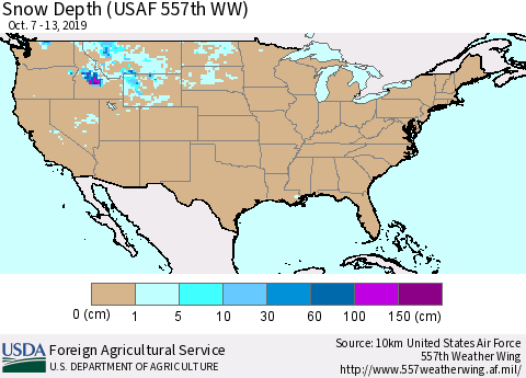 United States Snow Depth (USAF 557th WW) Thematic Map For 10/7/2019 - 10/13/2019