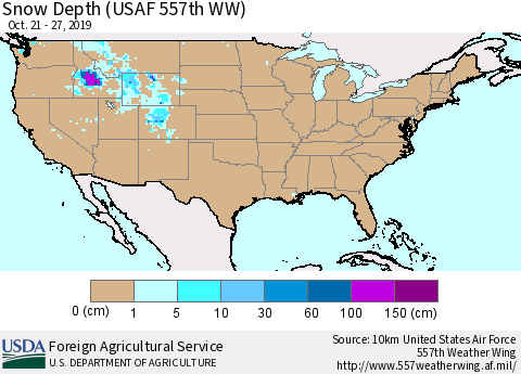 United States Snow Depth (USAF 557th WW) Thematic Map For 10/21/2019 - 10/27/2019