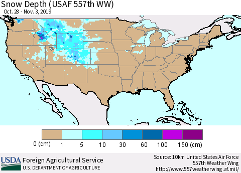 United States Snow Depth (USAF 557th WW) Thematic Map For 10/28/2019 - 11/3/2019