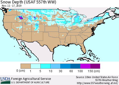 United States Snow Depth (USAF 557th WW) Thematic Map For 11/11/2019 - 11/17/2019