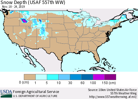 United States Snow Depth (USAF 557th WW) Thematic Map For 11/18/2019 - 11/24/2019