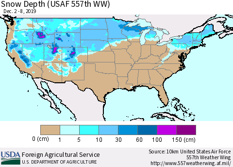United States Snow Depth (USAF 557th WW) Thematic Map For 12/2/2019 - 12/8/2019