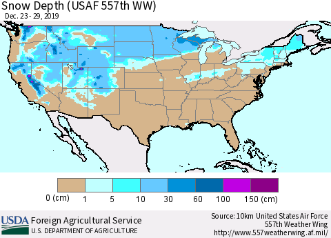 United States Snow Depth (USAF 557th WW) Thematic Map For 12/23/2019 - 12/29/2019
