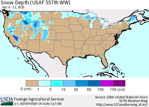 United States Snow Depth (USAF 557th WW) Thematic Map For 4/6/2020 - 4/12/2020