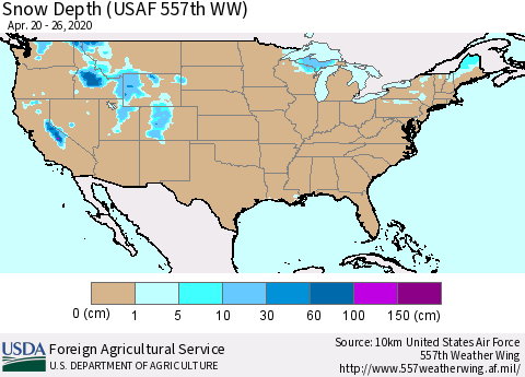 United States Snow Depth (USAF 557th WW) Thematic Map For 4/20/2020 - 4/26/2020