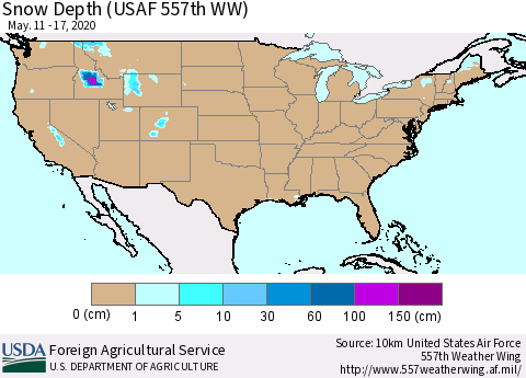 United States Snow Depth (USAF 557th WW) Thematic Map For 5/11/2020 - 5/17/2020