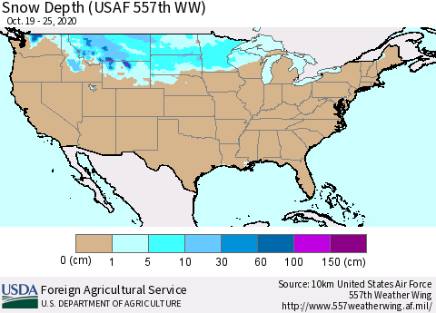 United States Snow Depth (USAF 557th WW) Thematic Map For 10/19/2020 - 10/25/2020