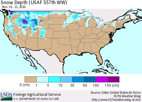United States Snow Depth (USAF 557th WW) Thematic Map For 11/16/2020 - 11/22/2020