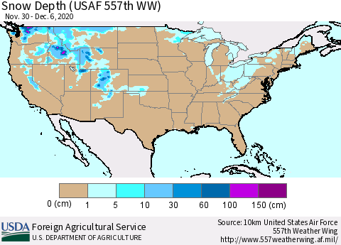 United States Snow Depth (USAF 557th WW) Thematic Map For 11/30/2020 - 12/6/2020