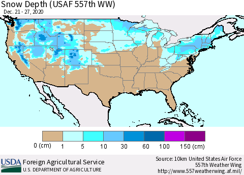 United States Snow Depth (USAF 557th WW) Thematic Map For 12/21/2020 - 12/27/2020