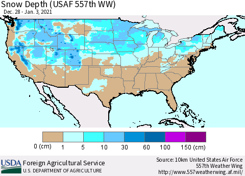 United States Snow Depth (USAF 557th WW) Thematic Map For 12/28/2020 - 1/3/2021