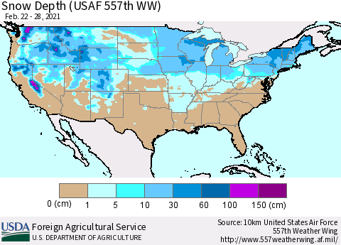 United States Snow Depth (USAF 557th WW) Thematic Map For 2/22/2021 - 2/28/2021