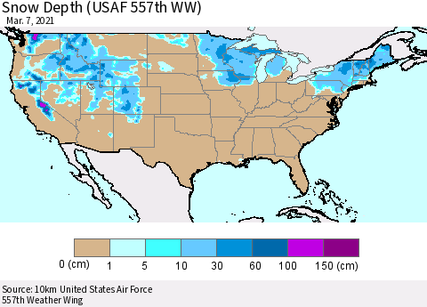 United States Snow Depth (USAF 557th WW) Thematic Map For 3/1/2021 - 3/7/2021