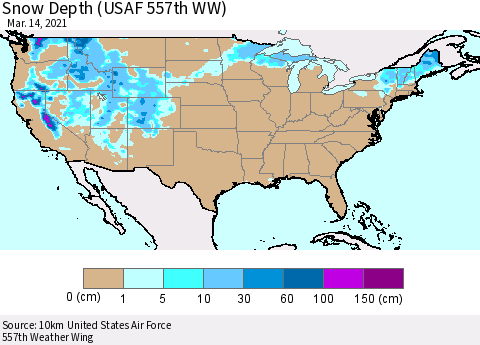 United States Snow Depth (USAF 557th WW) Thematic Map For 3/8/2021 - 3/14/2021