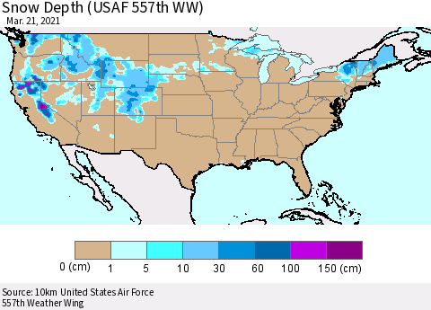 United States Snow Depth (USAF 557th WW) Thematic Map For 3/15/2021 - 3/21/2021